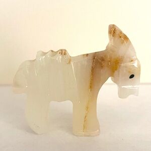 Vintage Small Carved Onyx Marble Stone Donkey Figurine Sculpture